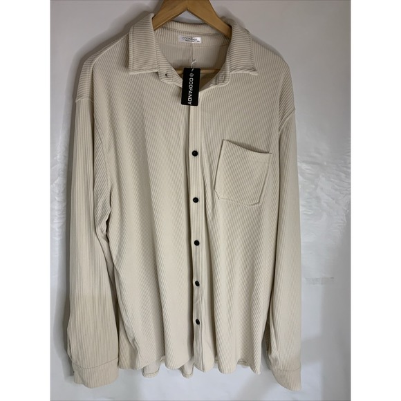 COOFANDY Corduroy Style Ribbed LS Tan Collar Button Down Casual Shirt Men 2xL - Picture 3 of 6